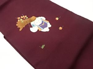 塩瀬手描き童子に藁・紅葉模様名古屋帯